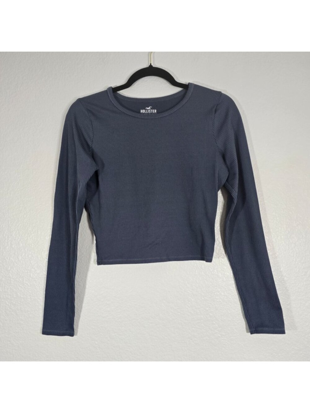 Hollister Must-Have Collection Crop Baby Tee Women Medium Blue Long Sleeve Fit